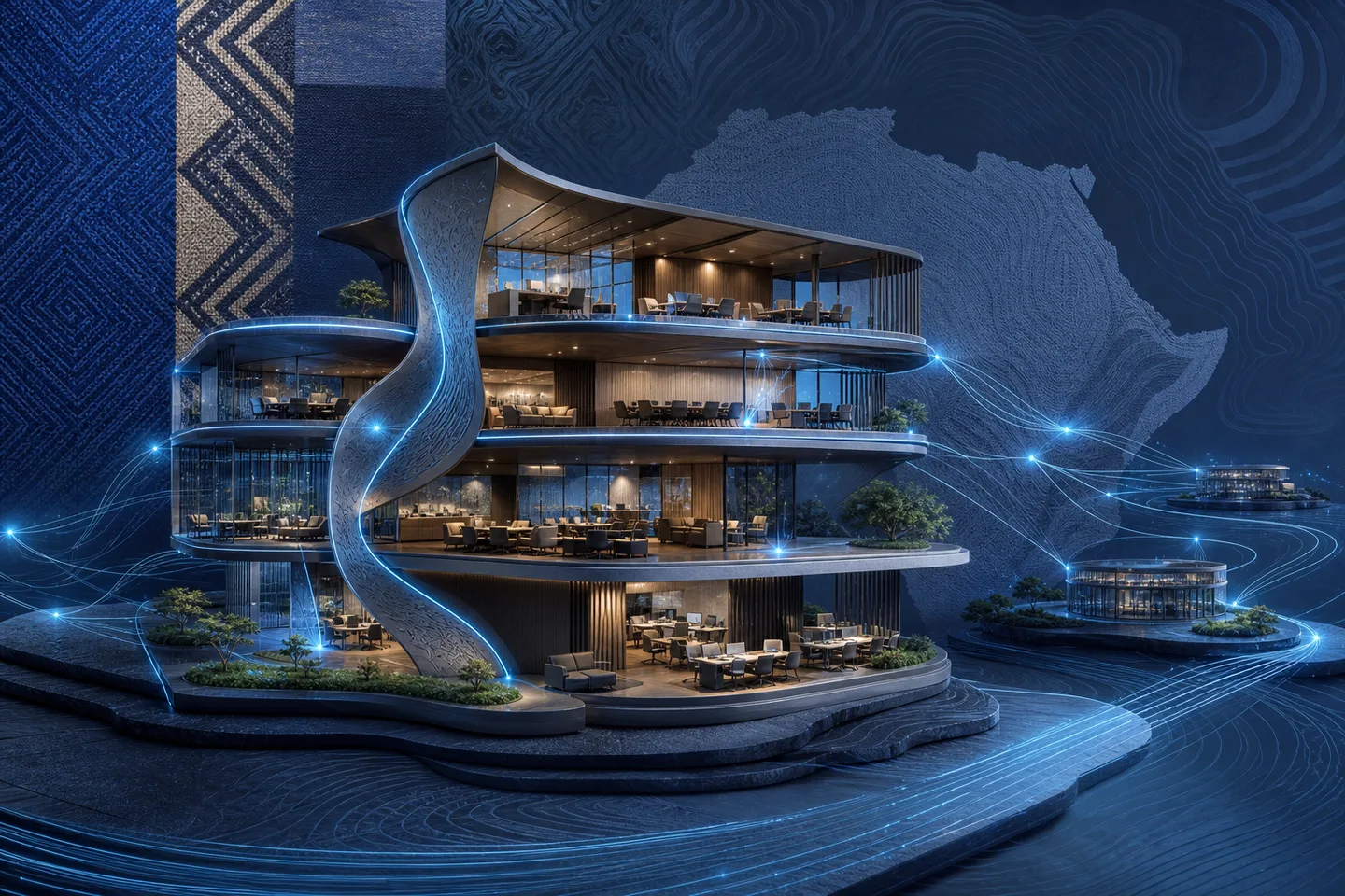 Multi-level corporate workplace connected across departments and sites