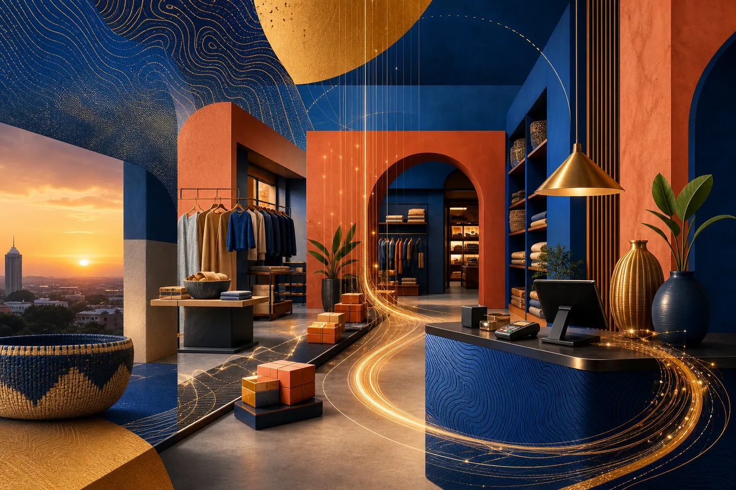 Contemporary Kenyan retail environment with connected payment and inventory flows